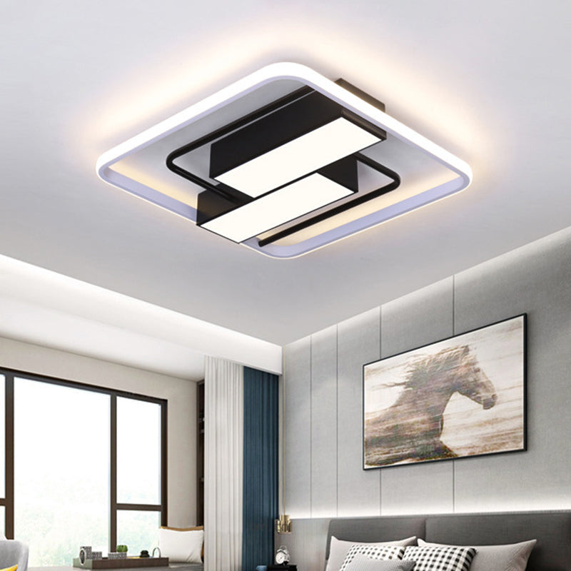 Nordic Dual Rectangle Flush Light - Metal Mount Fixture In Warm/White Led Black Finish