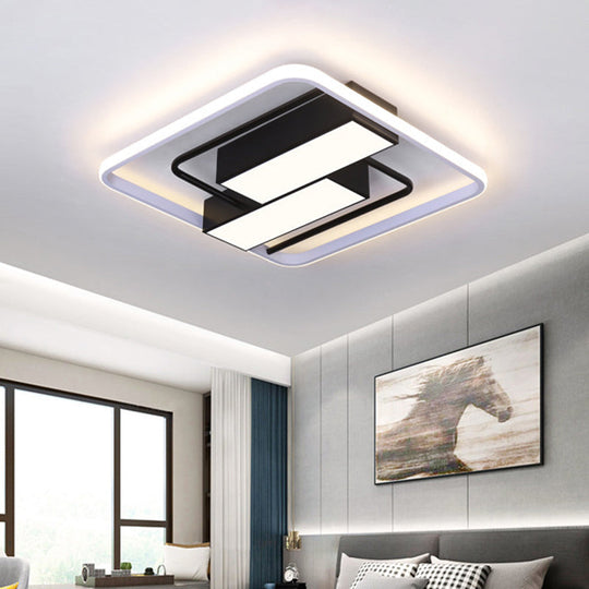 Nordic Dual Rectangle Flush Light - Metal Mount Fixture In Warm/White Led Black Finish