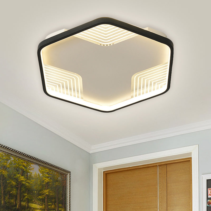 Simple Black Led Ceiling Lamp - Kitchen Flush Mount With Acrylic Hexagon Shade In Warm/White Light
