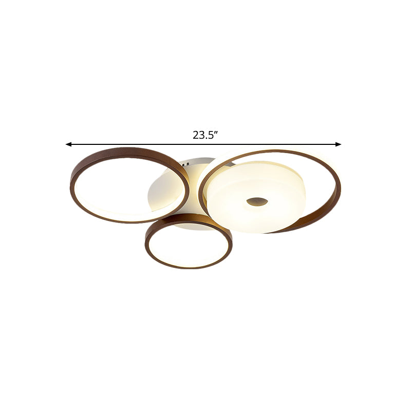 Modern Metal Flush Ceiling Light - 3 Rings Led Brown Warm/White (19.5/25.5 Width)
