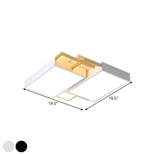 Modern Metal Led Flush Mount Light In Black/Gold Finish 16/19.5 Width With Warm/White