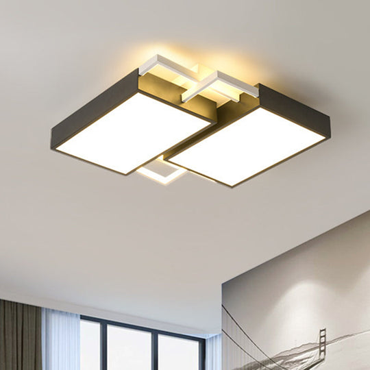 Modern Metal Led Flush Mount Light In Black/Gold Finish 16’/19.5’ Width With Warm/White Black /