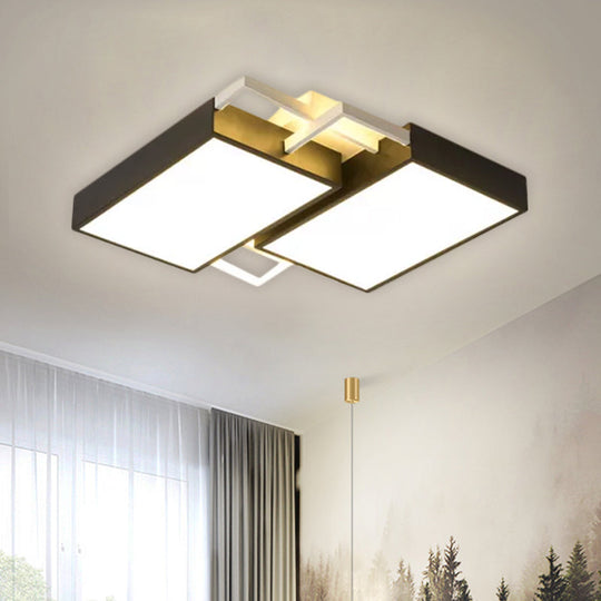 Modern Metal Led Flush Mount Light In Black/Gold Finish 16’/19.5’ Width With Warm/White