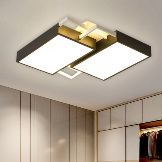 Modern Metal Led Flush Mount Light In Black/Gold Finish 16/19.5 Width With Warm/White