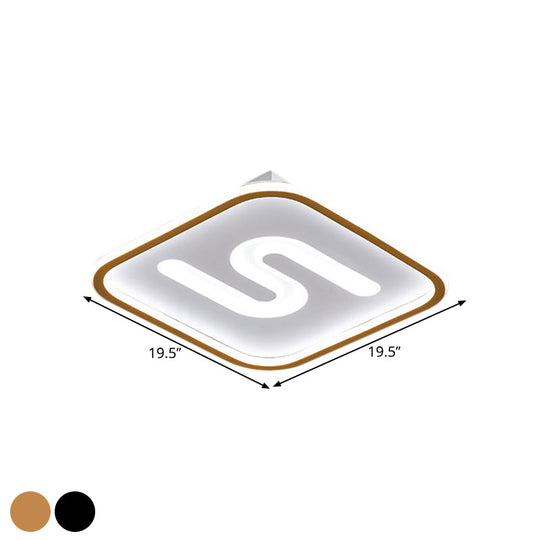 16’/19.5’ Modern Black/Gold Led Flush Mount With Warm/White Light And S - Shaped Design - Metal