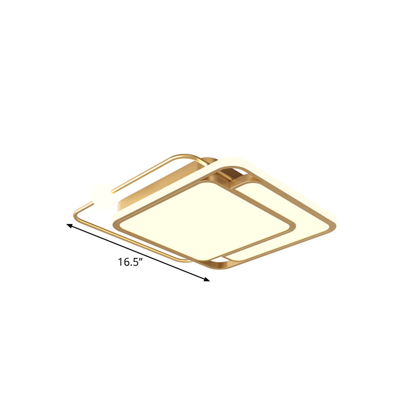 Simple Style Gold Square Led Ceiling Mounted Flush Lamp In Warm/White Light 16.5’/20.5’ Width