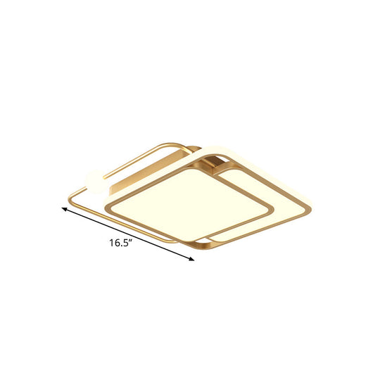 Simple Style Gold Square Led Ceiling Mounted Flush Lamp In Warm/White Light 16.5’/20.5’ Width