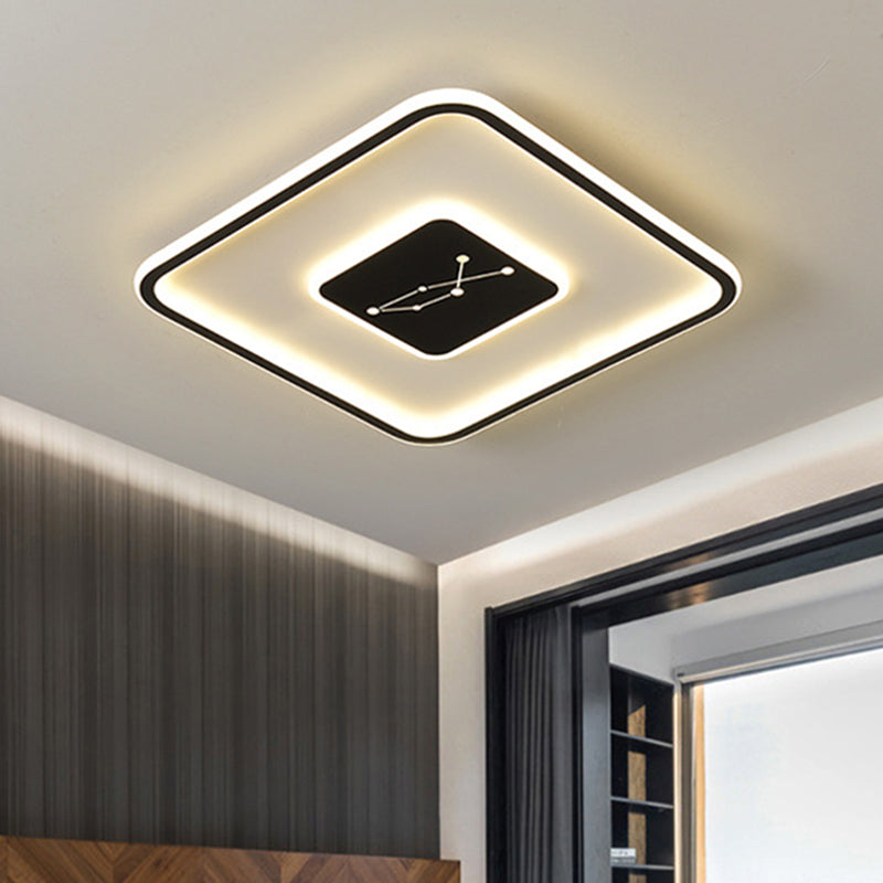 Led Bedroom Flush Mount Lighting - Minimalistic Black Ceiling Fixture With Squared Acrylic Shade