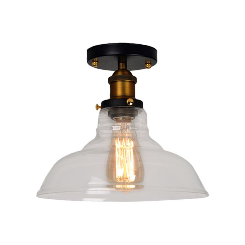 Vintage Barn Semi-Mounted Ceiling Light With Clear/Amber Glass Shade - Ideal For Bedroom 1 Bulb