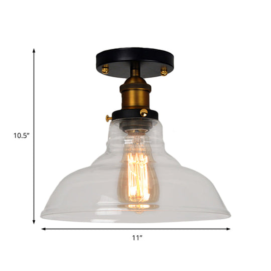 Vintage Barn Semi-Mounted Ceiling Light With Clear/Amber Glass Shade - Ideal For Bedroom 1 Bulb