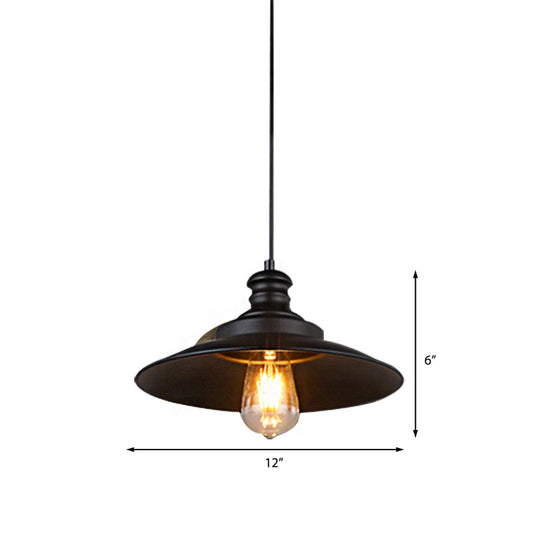 Vintage Industrial Restaurant-Style Black Metal Saucer Hanging Lamp With 1 Head