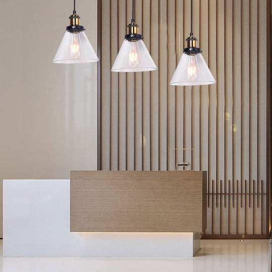 Vintage Cone Clear Glass Multi Pendant Light Fixture: 3/4/5-Light Hanging Lamp In Black