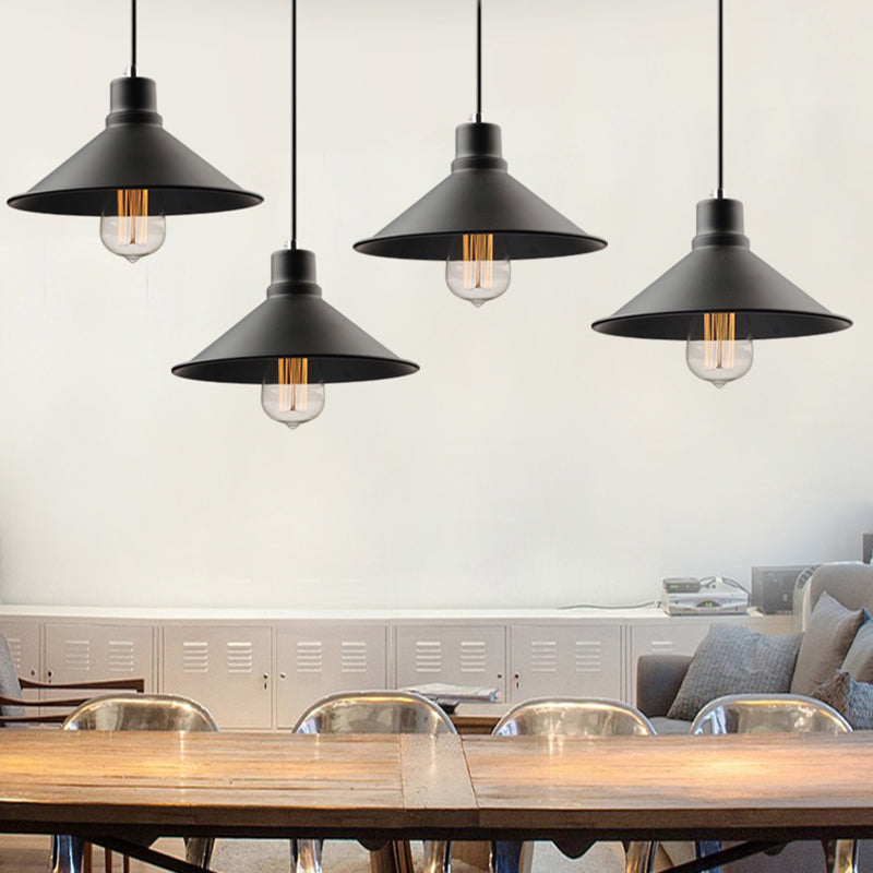 Metal Conic Hanging Ceiling Light - Retro Stylish 1-Light Pendant For Dining Table Black Finish