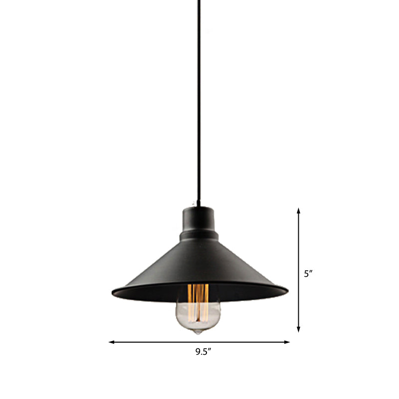 Metal Conic Hanging Ceiling Light - Retro Stylish 1-Light Pendant For Dining Table Black Finish