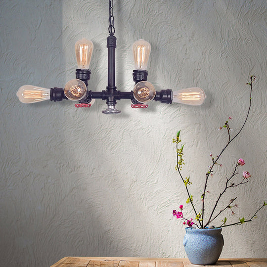 Vintage Style Island Pendant Light - 8 Head Bare Bulb Ceiling Fixture Bronze/Black Metal For Living