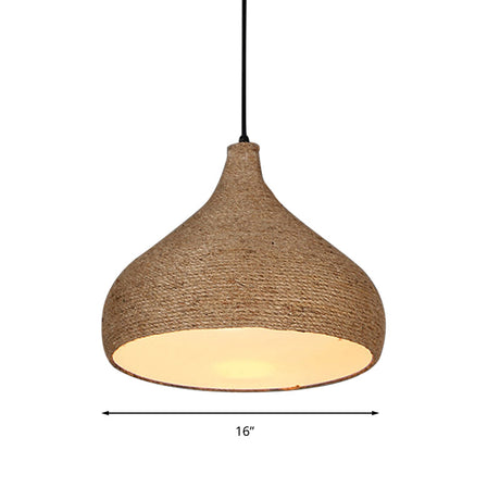 Stylish Hemp Rope Teardrop Pendant Light: Lodge-Inspired Beige Suspension Lamp With 1 Bulb For