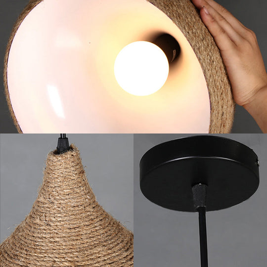 Stylish Hemp Rope Teardrop Pendant Light: Lodge-Inspired Beige Suspension Lamp With 1 Bulb For
