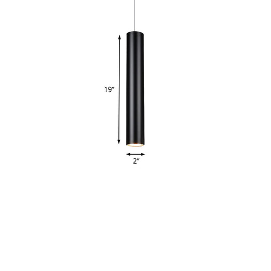 Cylinder Aluminum Pendant Lights - Minimalist Black Led Lighting For Dining Room (11’/19’/27’