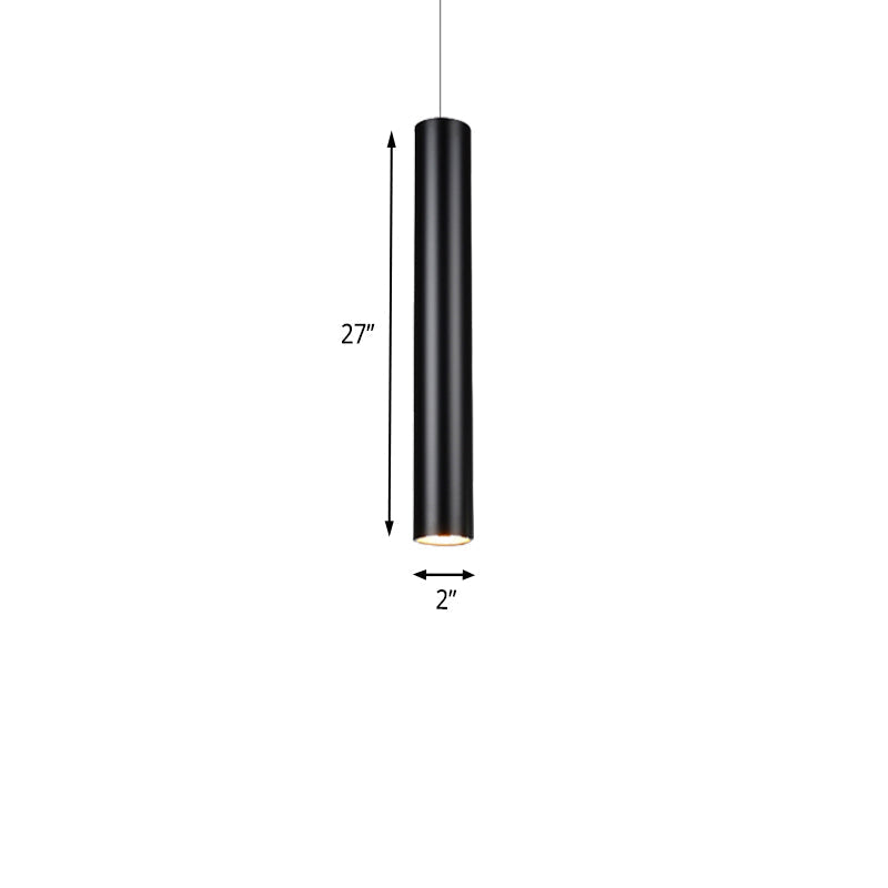 Cylinder Aluminum Pendant Lights - Minimalist Black Led Lighting For Dining Room (11’/19’/27’