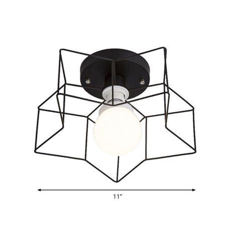 Industrial Cage Shade Ceiling Light For Bedroom - Black/White Metal Semi-Flush Mount