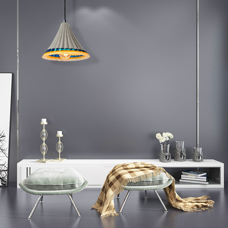 Vintage Style Grey Cement Scalloped Hanging Light For Dining Rooms - 1-Light Ceiling Lamp