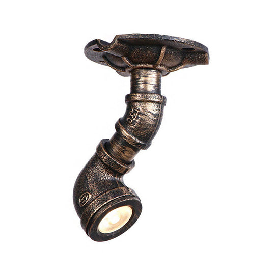 Rustic Industrial Antique Brass Water Pipe Ceiling Light With 1 Metal Semi Flush Mount - Perfect