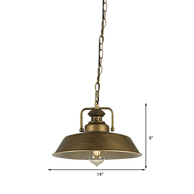 Vintage Metallic Barn Shade Pendant Lamp - Antique Brass Ceiling Light For Dining Room