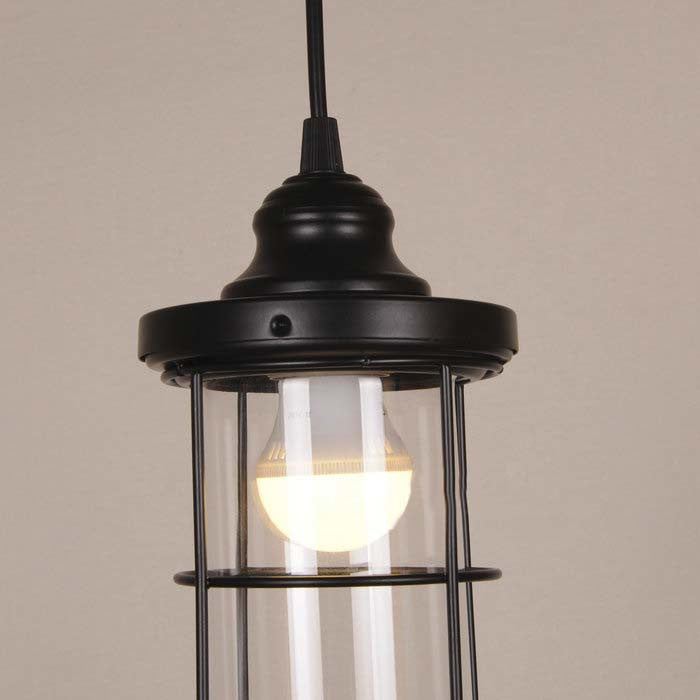 Industrial Black Clear Glass Pendant Light Kit With Caged Multiple Lamps - 2/3 Bulbs Linear/Round