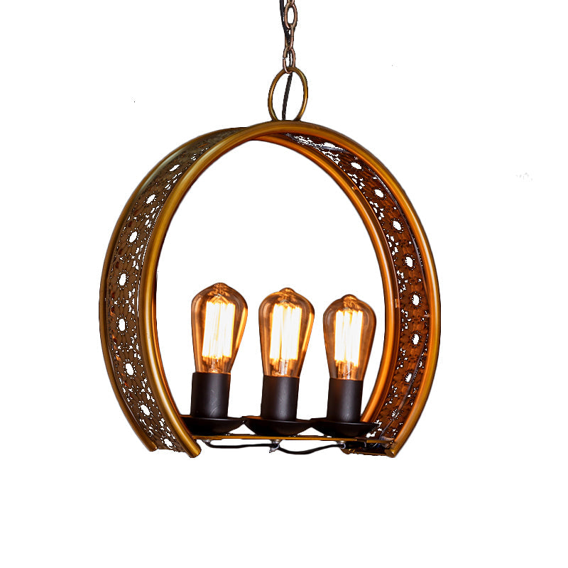 Metal Hanging Light: Brass Industrial Chandeliers - Bare Bulb 3-Light For Living Room