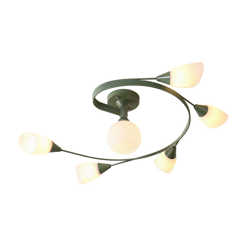 Curly Semi Flush Mount Ceiling Lamp With Nordic Iron & White Glass Shade - 4/6 Head Options In Grey