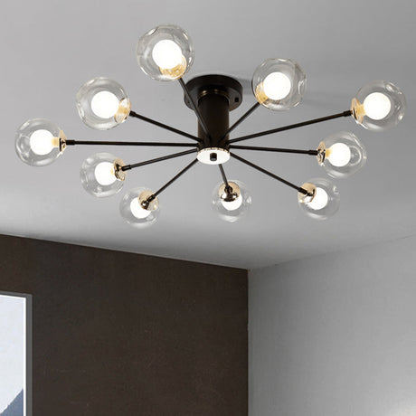 Modern Iron Sputnik Ceiling Lamp With Clear Glass Shades - Black/White 8/10 Lights
