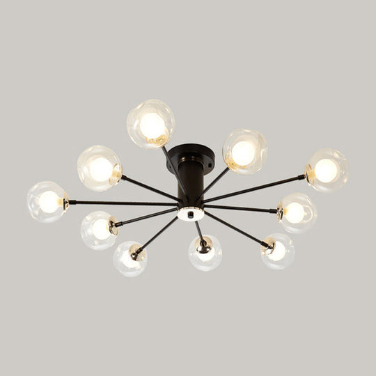 Modern Iron Sputnik Ceiling Lamp With Clear Glass Shades - Black/White 8/10 Lights