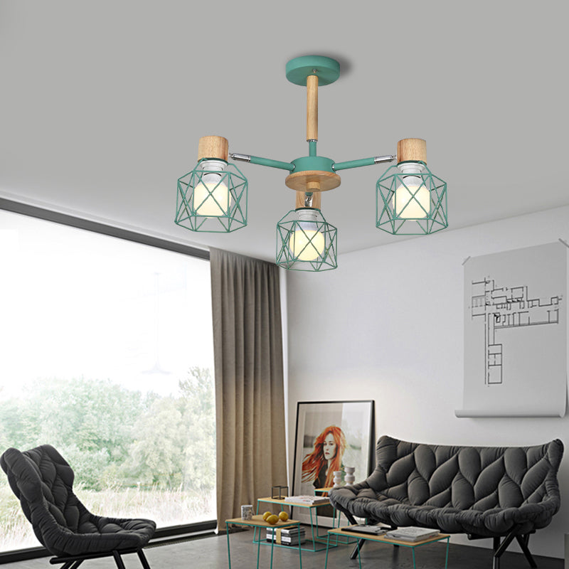 Nordic Iron Cage Semi - Flush Lamp With 3/6/8 - Head Black/Green/Gold Pendant Lighting For Ceiling