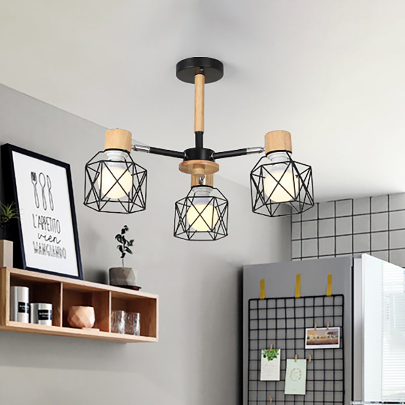 Nordic Iron Cage Semi - Flush Lamp With 3/6/8 - Head Black/Green/Gold Pendant Lighting For Ceiling