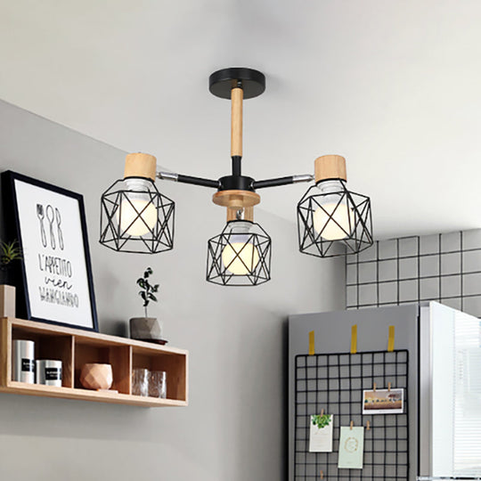 Nordic Iron Cage Semi - Flush Lamp With 3/6/8 - Head Black/Green/Gold Pendant Lighting For Ceiling
