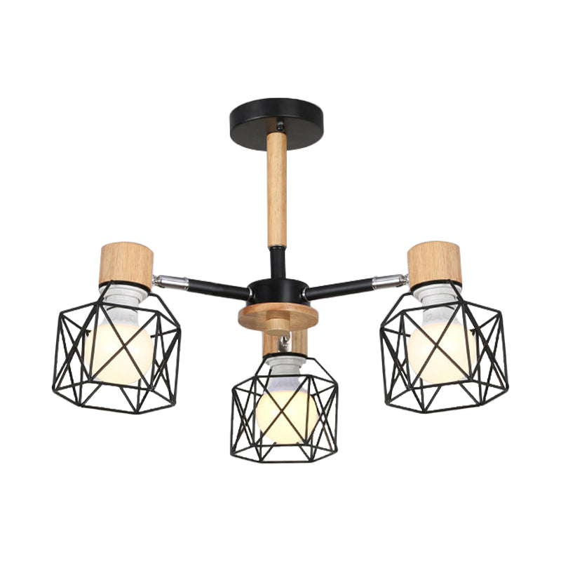 Nordic Iron Cage Semi - Flush Lamp With 3/6/8 - Head Black/Green/Gold Pendant Lighting For Ceiling