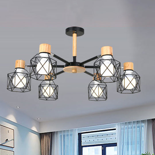Nordic Iron Cage Semi - Flush Lamp With 3/6/8 - Head Black/Green/Gold Pendant Lighting For Ceiling