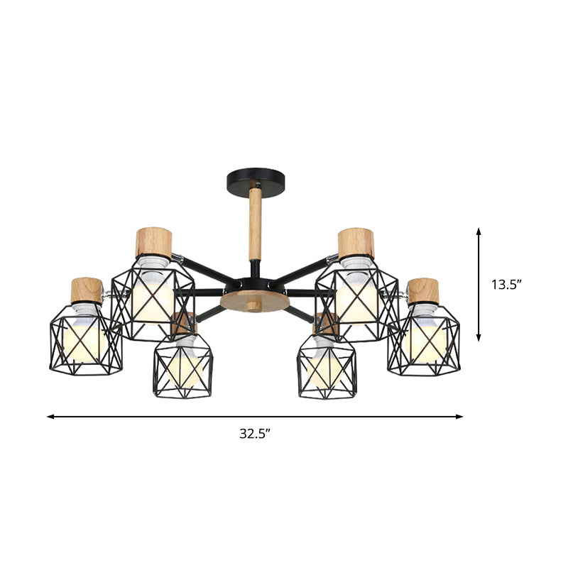 Nordic Iron Cage Semi - Flush Lamp With 3/6/8 - Head Black/Green/Gold Pendant Lighting For Ceiling