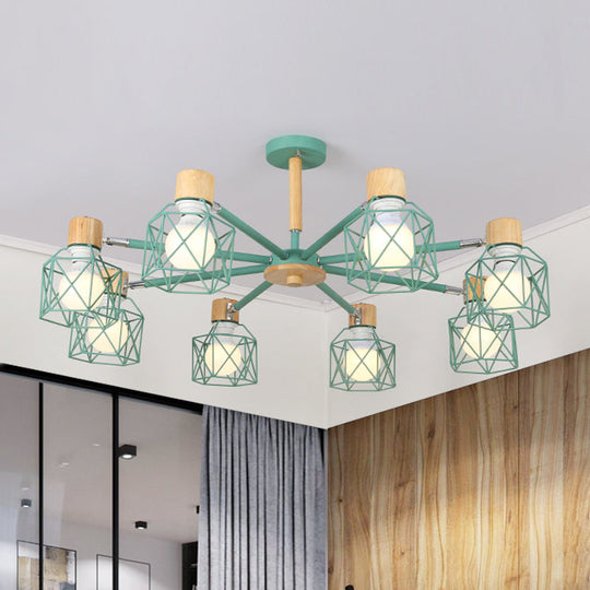 Nordic Iron Cage Semi - Flush Lamp With 3/6/8 - Head Black/Green/Gold Pendant Lighting For Ceiling