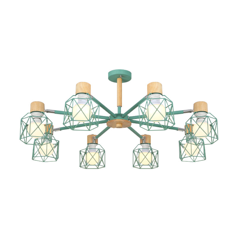 Nordic Iron Cage Semi - Flush Lamp With 3/6/8 - Head Black/Green/Gold Pendant Lighting For Ceiling