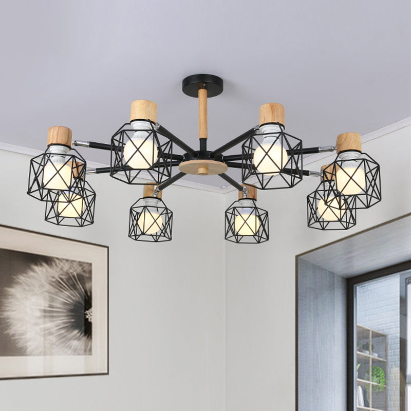 Nordic Iron Cage Semi - Flush Lamp With 3/6/8 - Head Black/Green/Gold Pendant Lighting For Ceiling