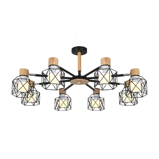 Nordic Iron Cage Semi - Flush Lamp With 3/6/8 - Head Black/Green/Gold Pendant Lighting For Ceiling