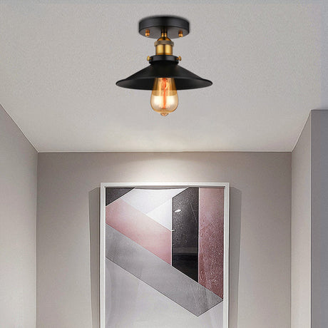 Retro Metallic Semi Flush Mount Ceiling Light - Black/Rust Cone Shade 1 Head Close To Lighting For