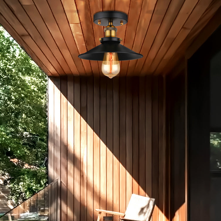 Retro Metallic Semi Flush Mount Ceiling Light - Black/Rust Cone Shade 1 Head Close To Lighting For