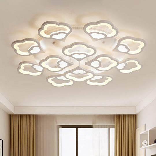 Led Flower Acrylic Ceiling Flush Light - 12 Head White Fixture With Warm/White Perfect For Bedroom