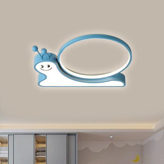 Snail Design Led Flush Light Fixture - Acrylic Cartoon Lamp In Warm/White (Pink/Blue)