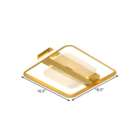 Modern Square Metallic Gold Led Flush Mount Lamp In Warm/White 16.5/20.5 Width