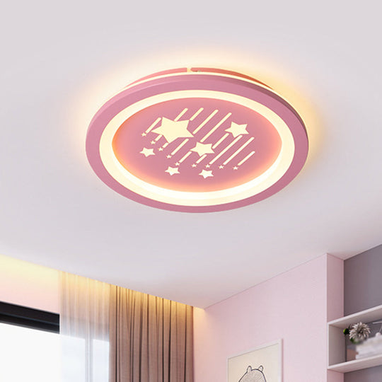 Contemporary Pink Round Flush Ceiling Light With Star Pattern - Led Acrylic Mount Lighting For