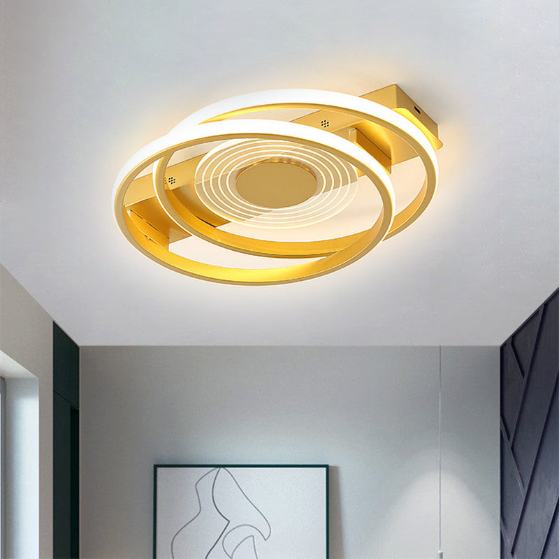 Minimalist Metallic Dual Ring Led Gold Flush Mount Ceiling Lamp - 16.5’/20.5’ Wide Warm/White