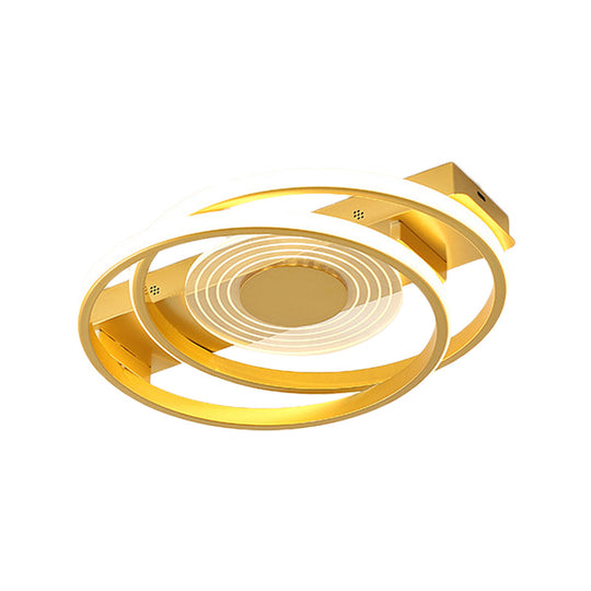 Minimalist Metallic Dual Ring Led Gold Flush Mount Ceiling Lamp - 16.5’/20.5’ Wide Warm/White Light